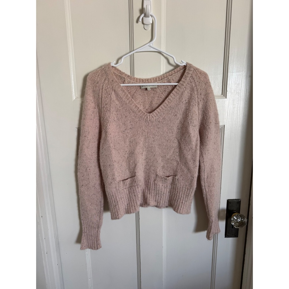 White + Warren cream pink cashmere pocket sweater size xs
